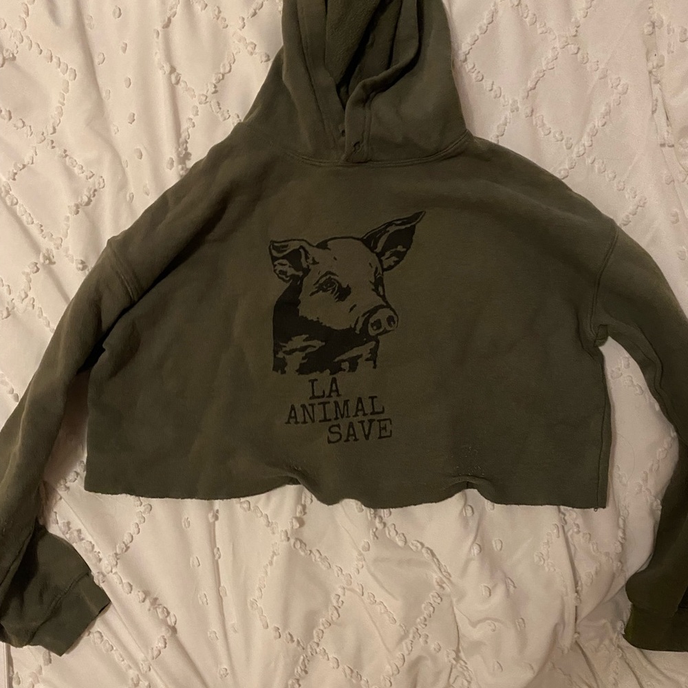 LA Animal Save Olive Green Cropped Hoodie